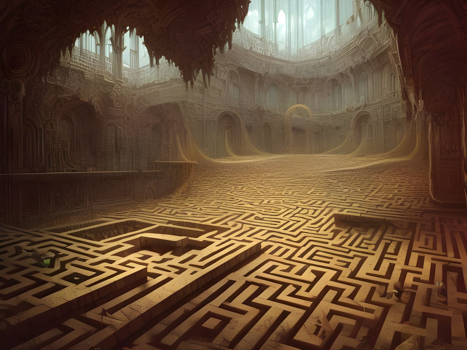 Hyperdetailed Maze: Maximalist Surreal Digital Illustration