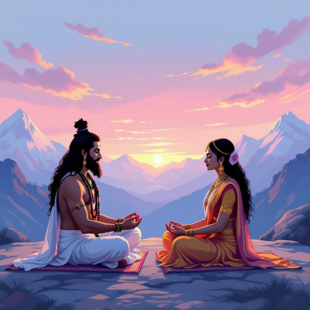Shiv and Shakti Meditating at Mt. Kailash