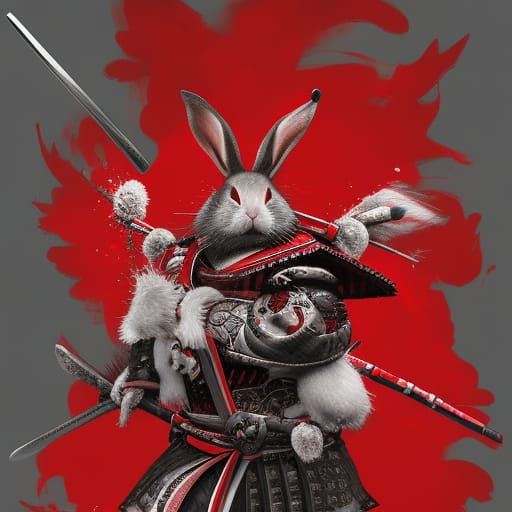 Samurai Rabbit Warrior in Traditional Japanese Style