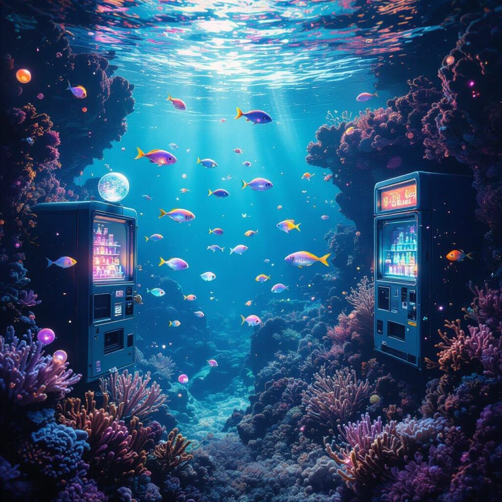 Dreamlike Underwater Reef with Bioluminescent Life