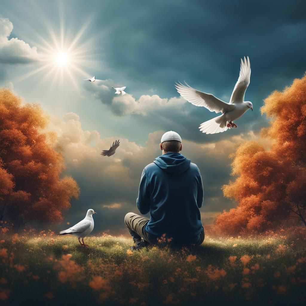 Person Praying with Dove in Natural Light