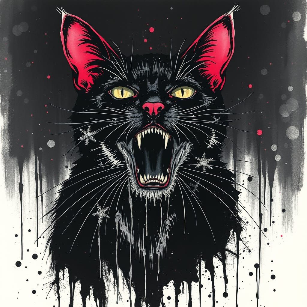Ink Black Cat Splatter Surreal Art