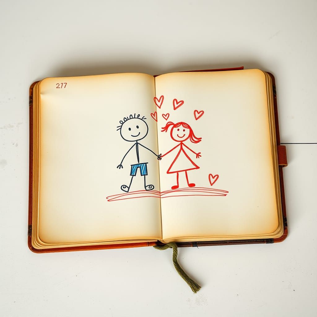 Child's Doodle in Vintage Sketchbook, Comic Art