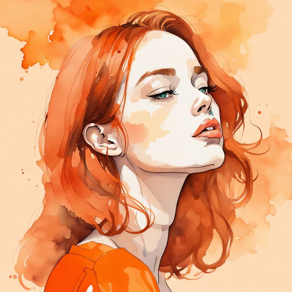 Ginger Haired Woman in Watercolor Style