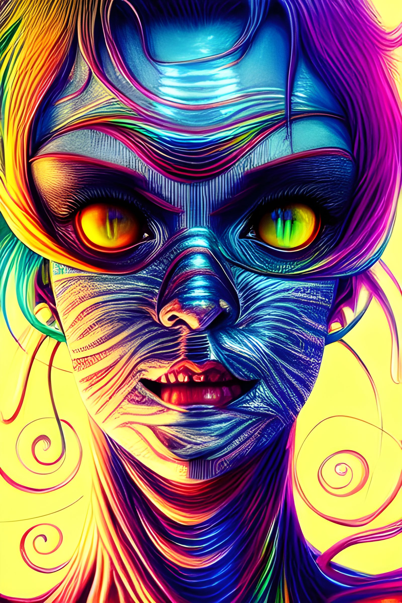 Junji Ito Style Receptionist with Rainbow Splash