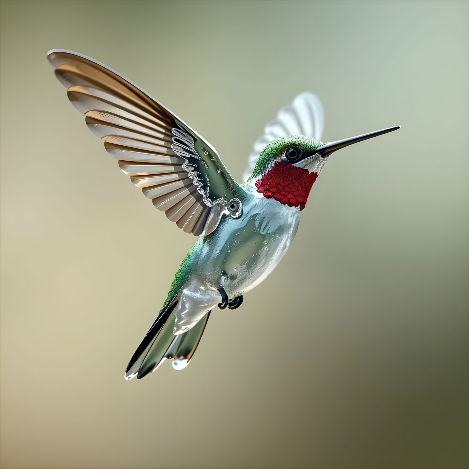 Surreal Mercury Hummingbird in Mid-Air