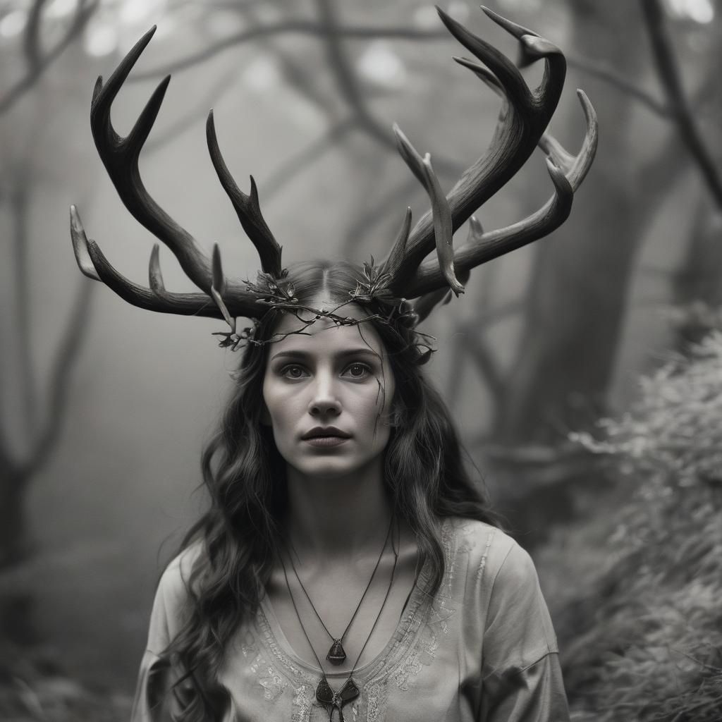 Woman with Antlers Generated by AI