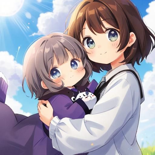 Fluffy Purple Kitten and Girl in Divine Sunlight