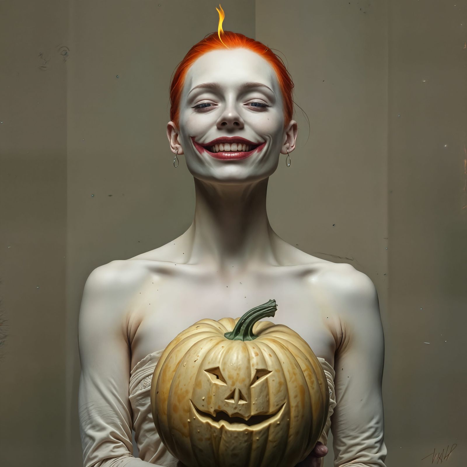 Eerie Androgynous Portrait with Joker Grin in Expressionist ...