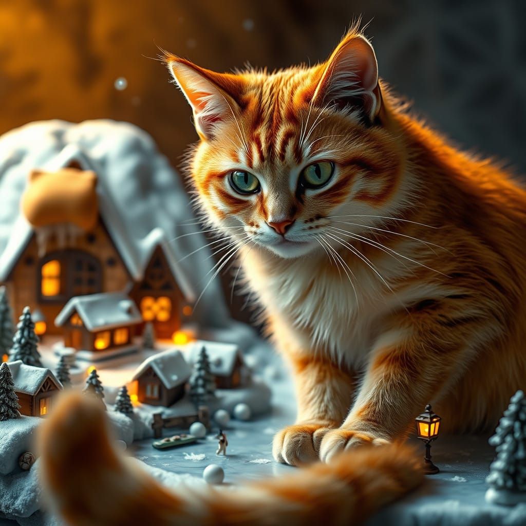 Whimsical Christmas Cat in Dark Fantasy Style