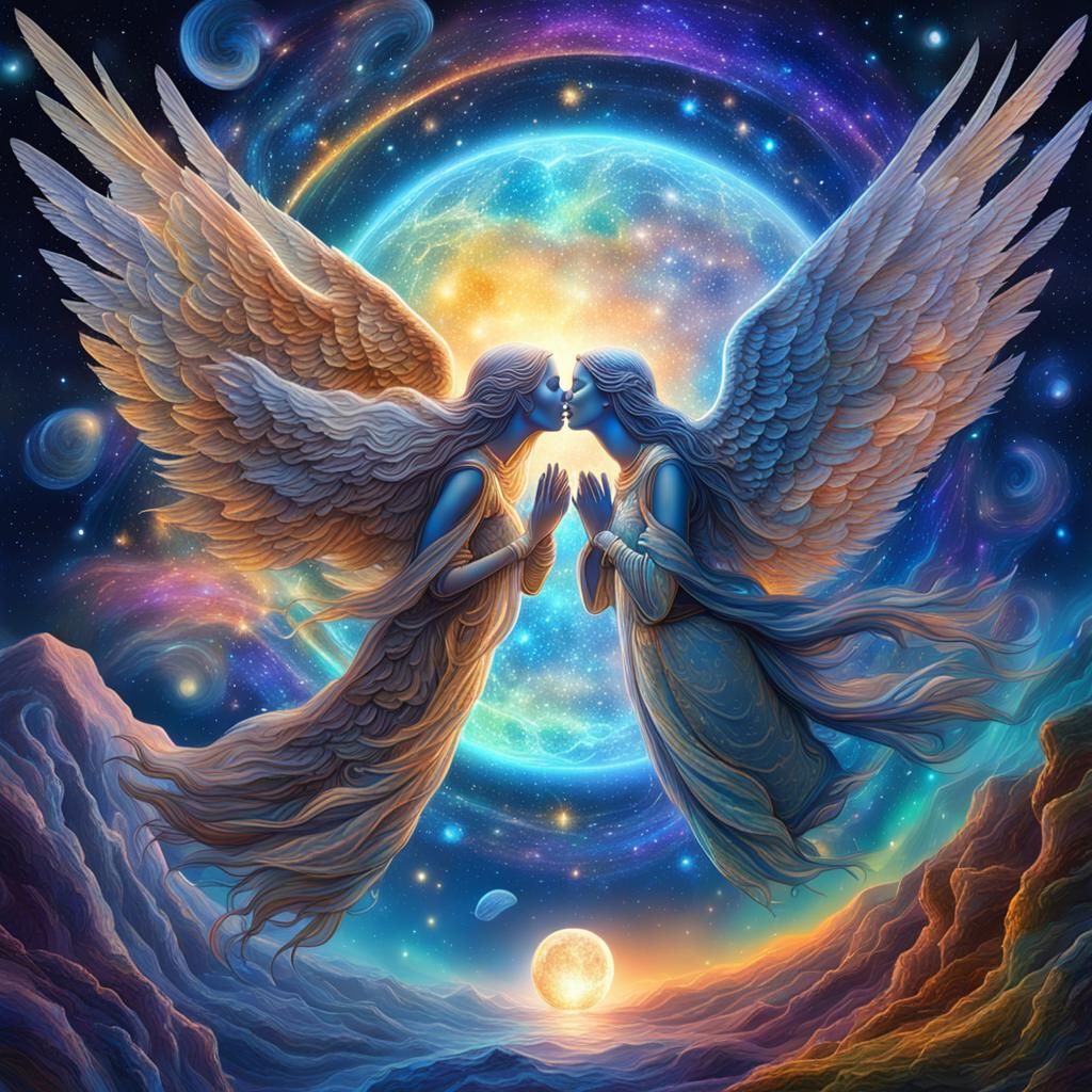 Angels Descend on Earth: Holographic Cosmic Illustration