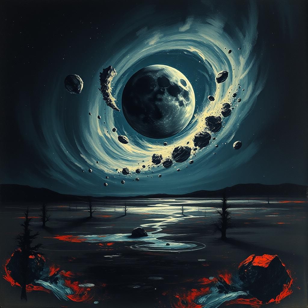 Moonfall: Apocalyptic Cosmic Landscape in Surreal Style