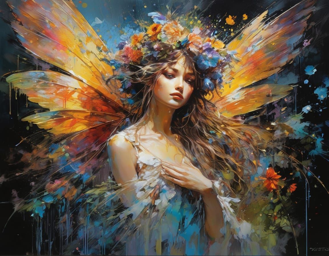 Vibrant Fairy in a Whimsical Oil Painting