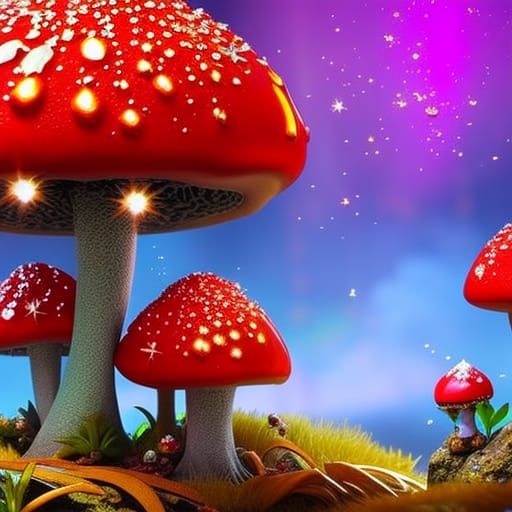Microscopic Gnomes Under Sparkling Mushroom: Hyperrealistic ...