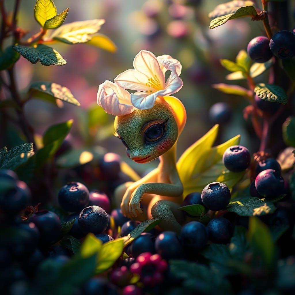 Whimsical Leaf Leshy with Blueberries in a Fantastical Fores...