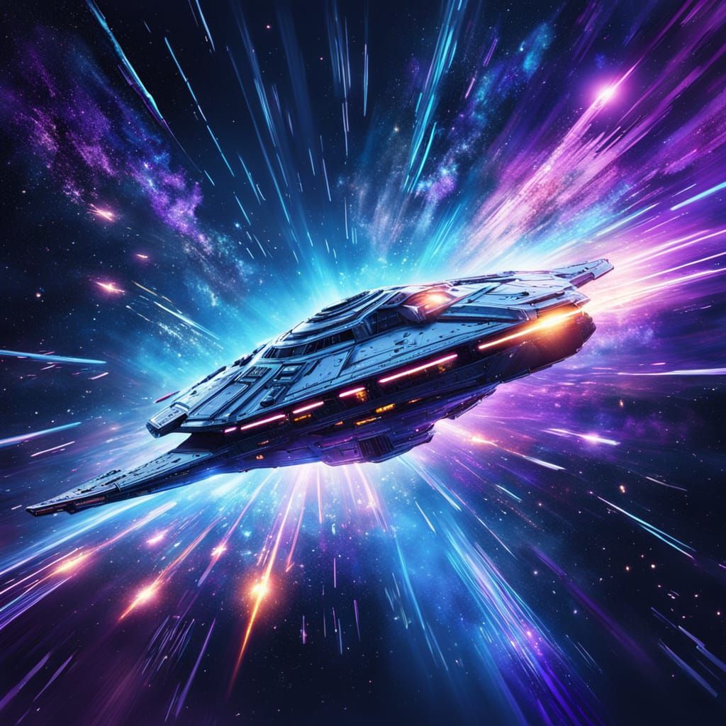 Sleek Starship Entering Hyperspace: Sci-Fi Concept Art