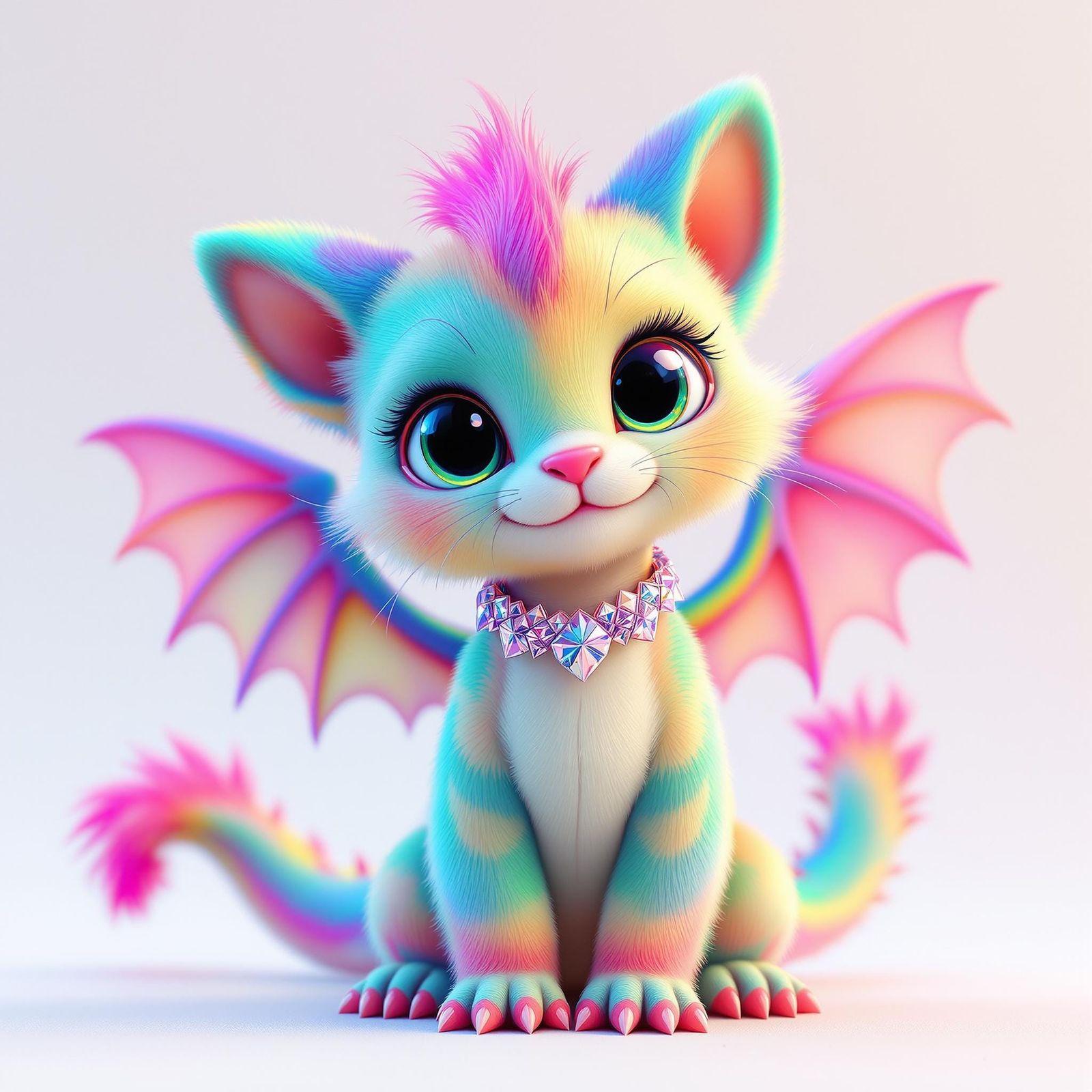 Adorable Rainbow Dragon-Kitten Hybrid in 3D
