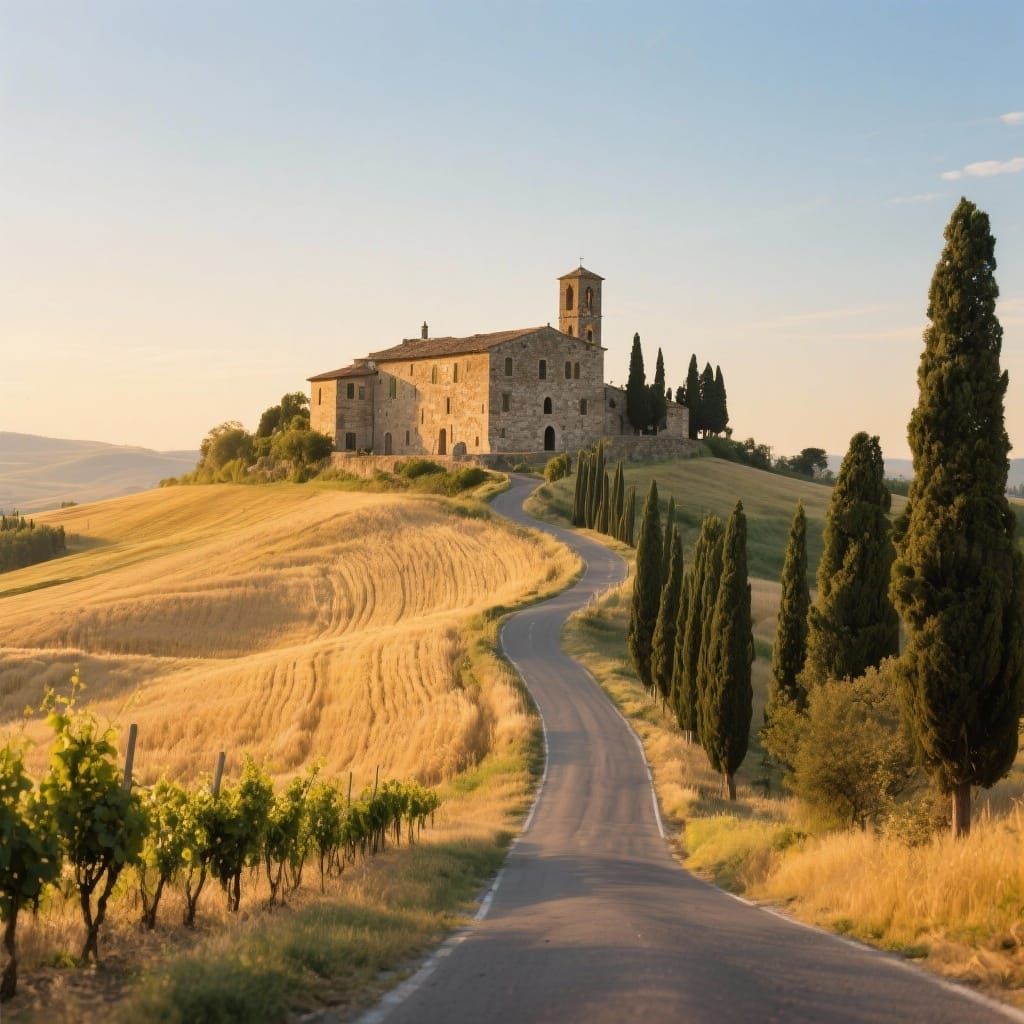 Medieval Tuscan Village at Golden Hour