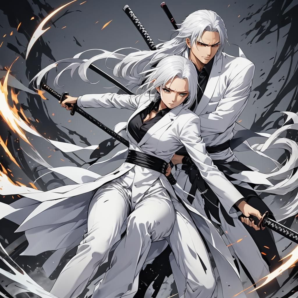 Ethereal Woman with Katana in Anime Key Visual Style