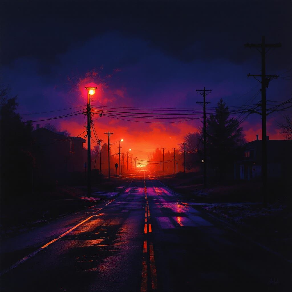 Eerie Intersection at Dusk: A Surreal Dreamscape