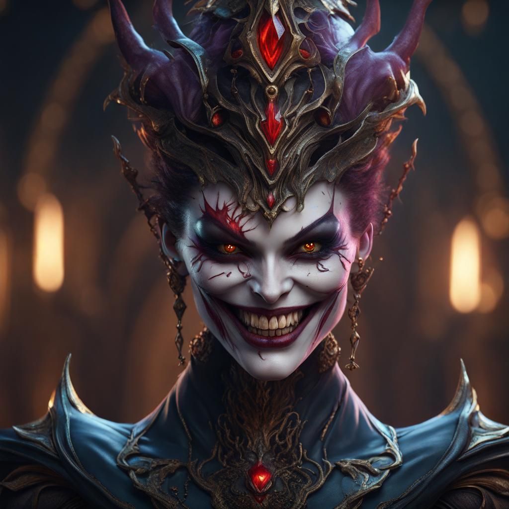 Eerie Female Villain Grin in Detailed Digital Painting