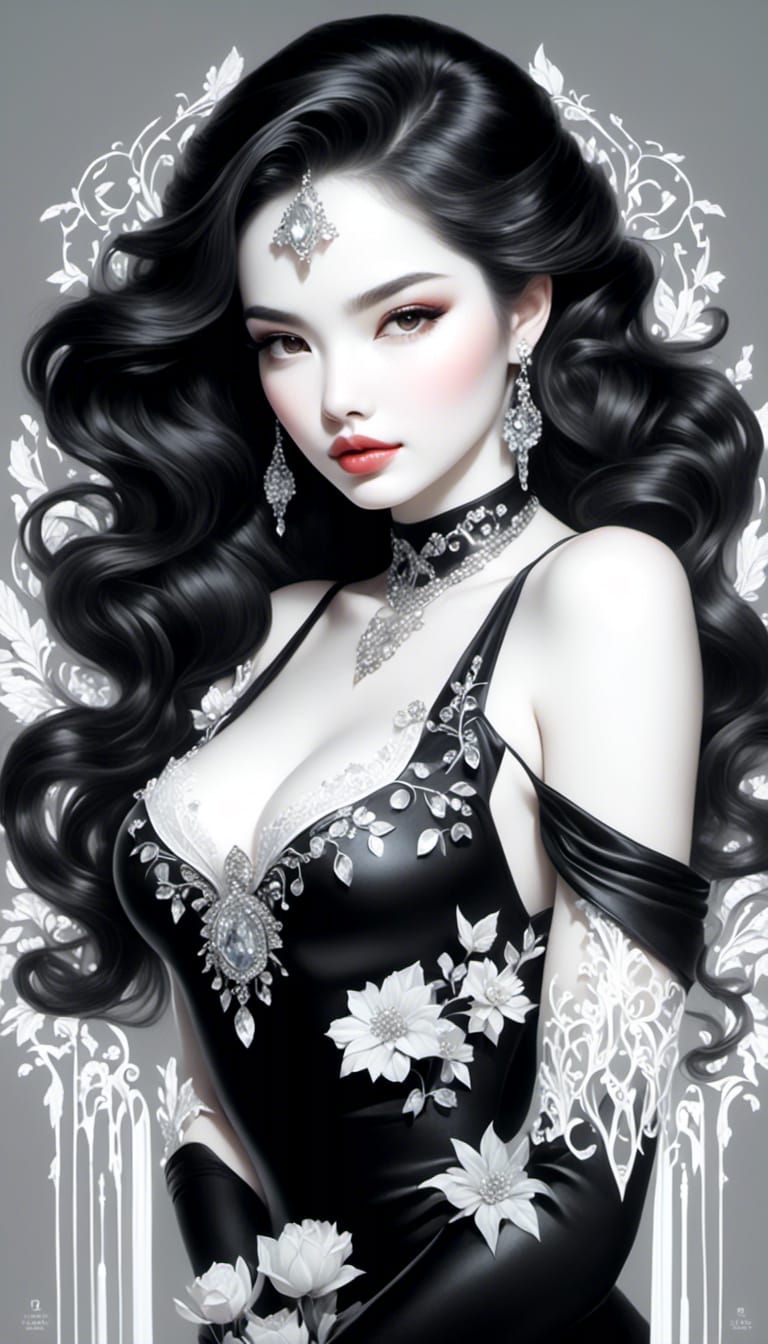 Hyperrealistic Coloring Book Outline of Noble Woman