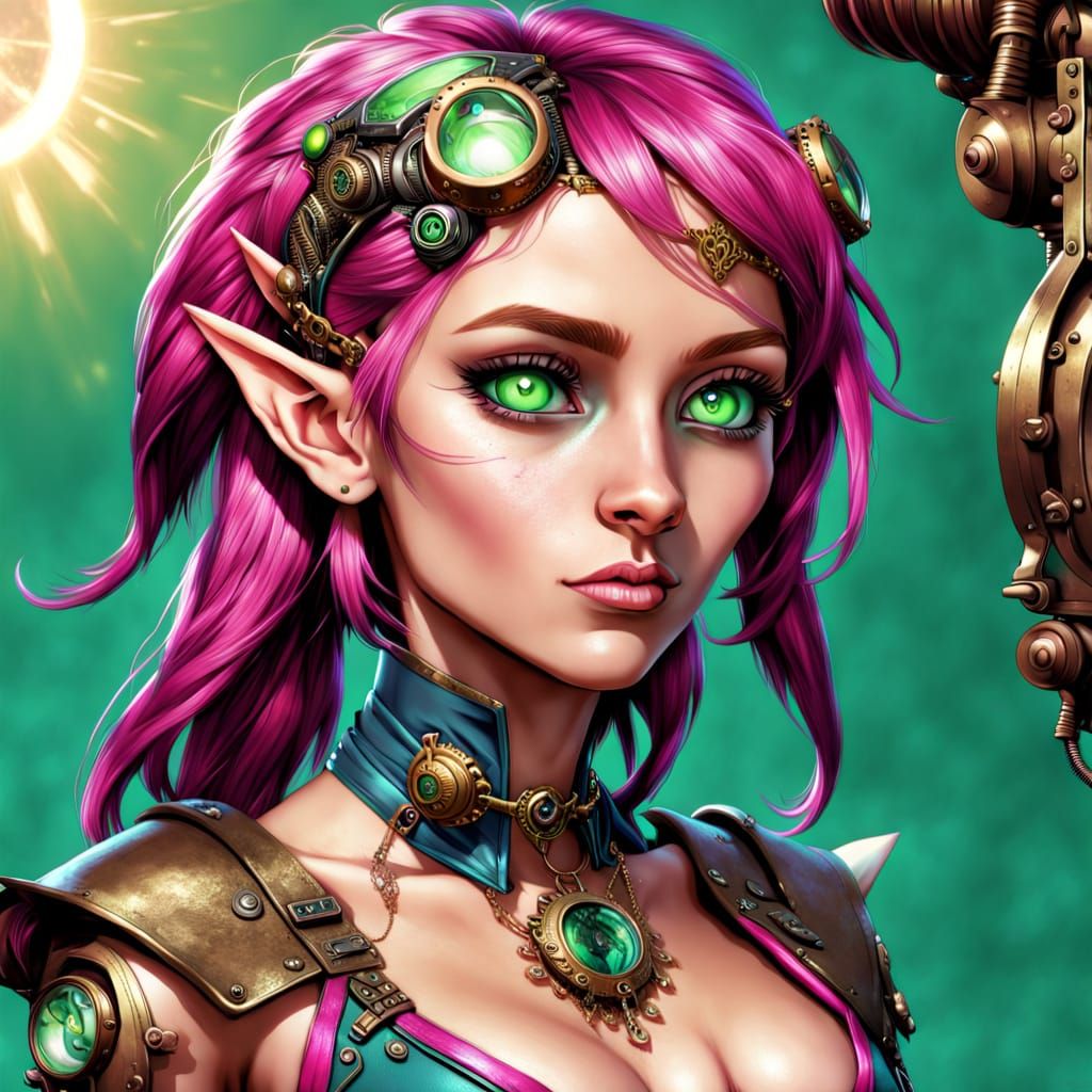Female Elf Portrait in Solarpunk Attire