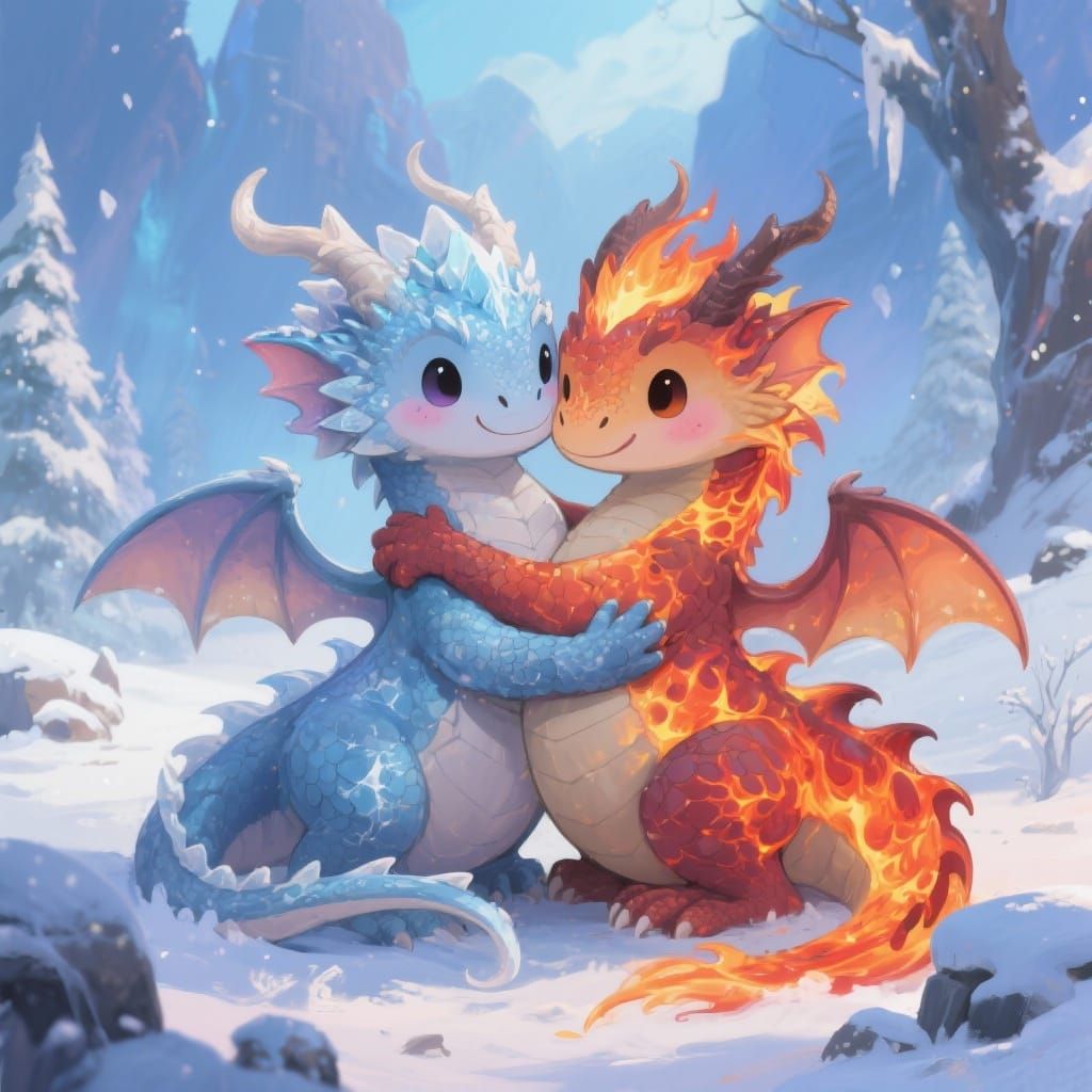 Adorable Chibi Dragons: Ice & Fire Best Friends