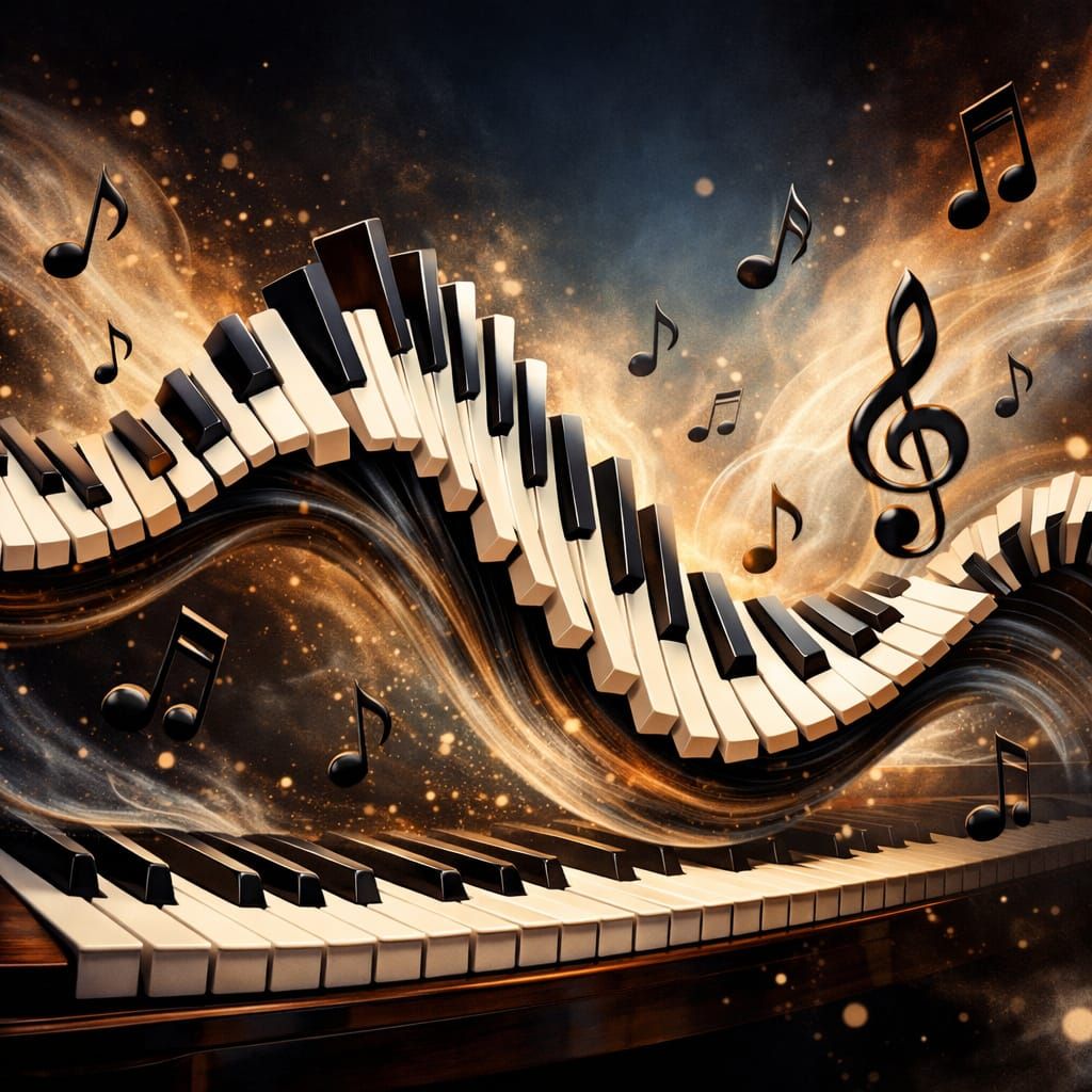 Surreal Piano Keyboard Transforms into Sound Wave