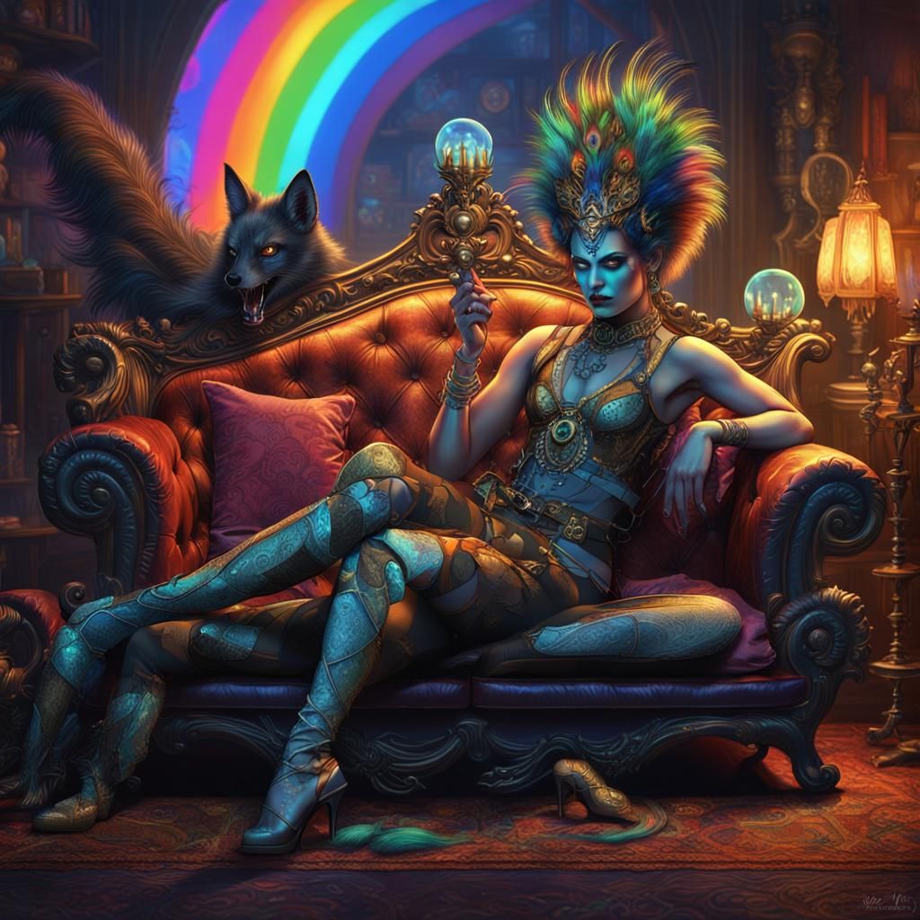 Steampunk Genie Relaxing: Detailed Digital Art