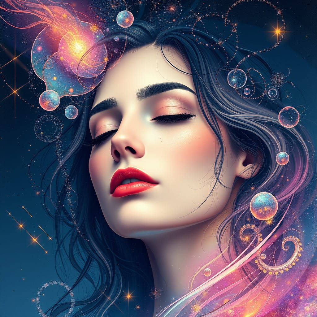 Serene Woman Enveloped in Cosmic Aura