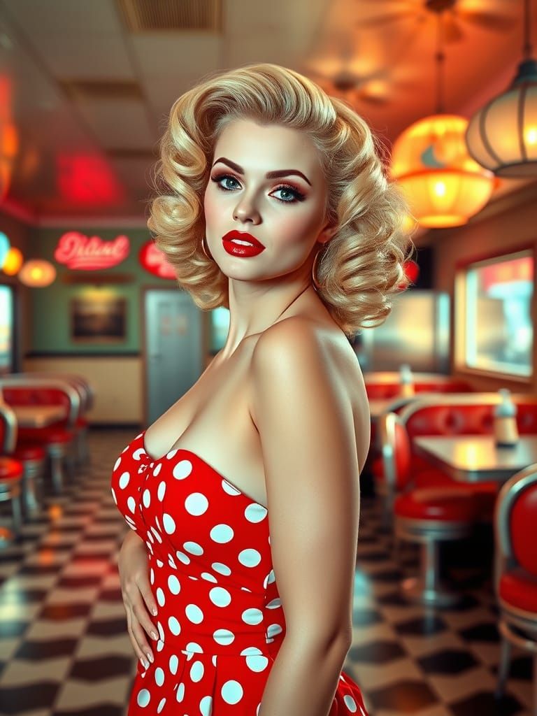Glamorous Pinup Girl in Retro Diner