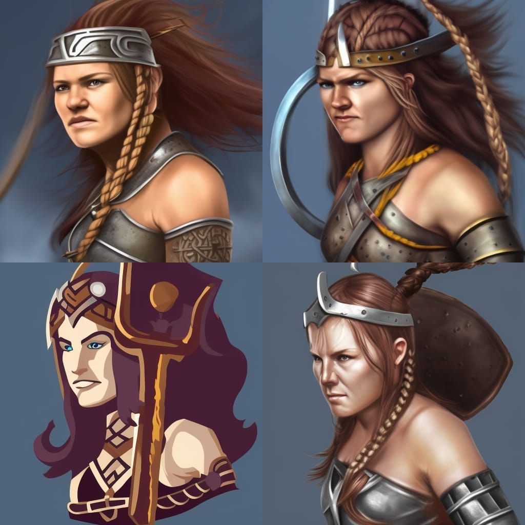 Viking Warrior Woman in Fierce Battle