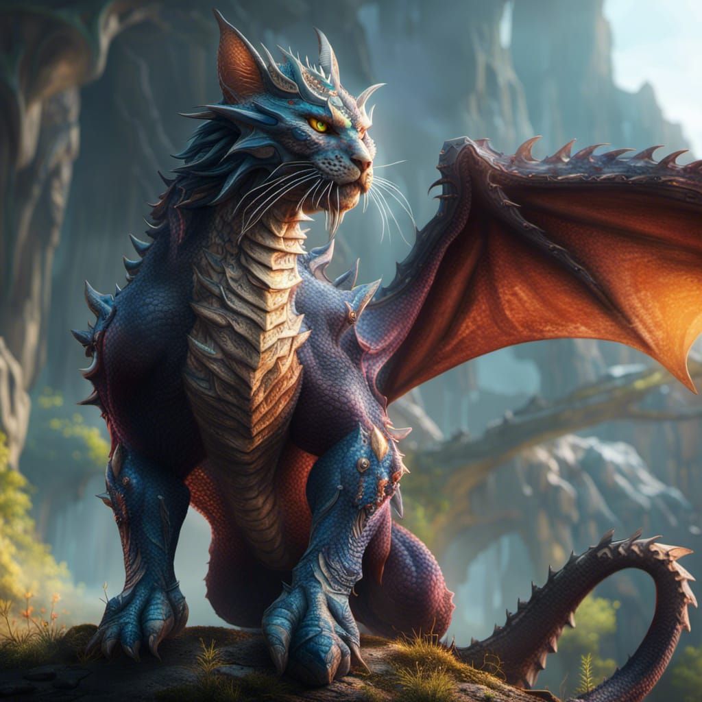 Detailed Dragon Cat in Fantasy Concept Art