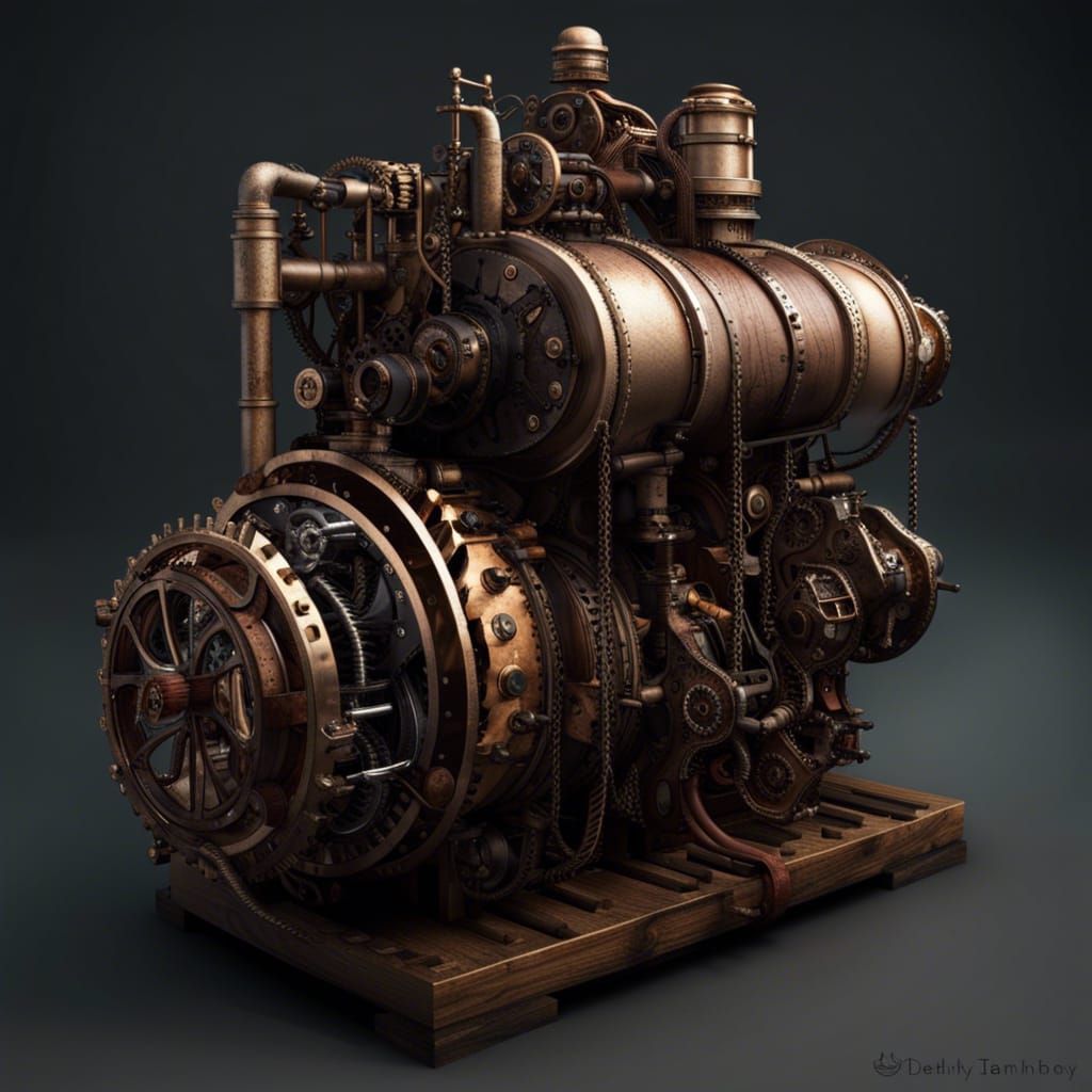 Detailed Steampunk Engine Illustration