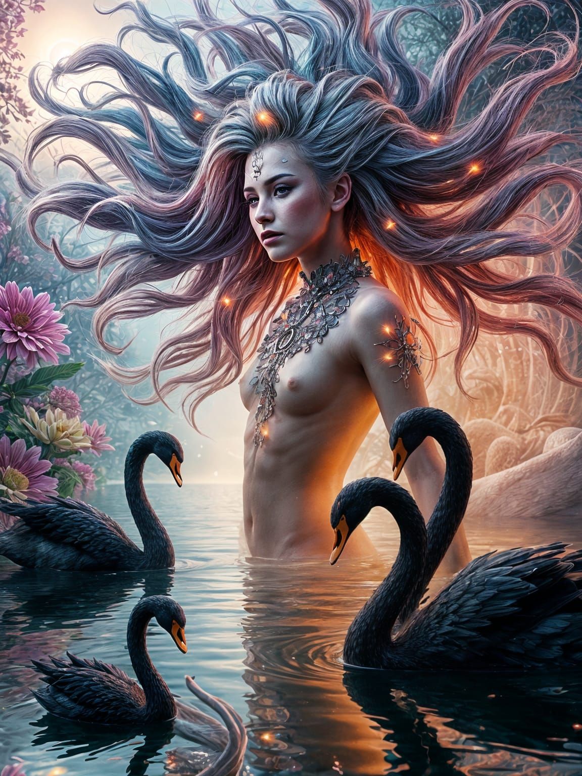 Androgynous Figure Radiates Light in Whimsical Fractal Garde...