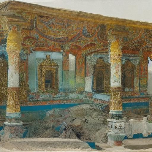 Abandoned Temple Ruins in Pop Art Style