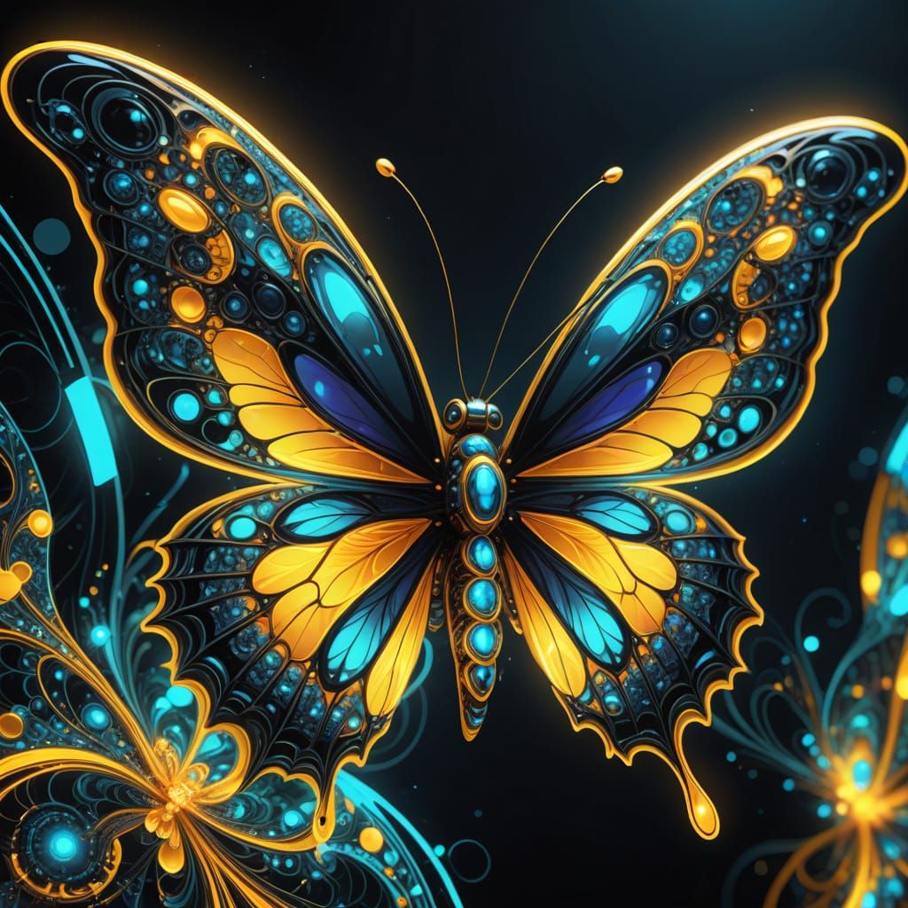 Psychedelic Fractal Butterfly in Neon Glow