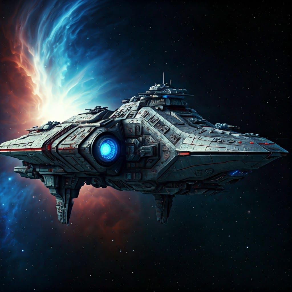 Futuristic Warship in Space, Retrofuturistic Design