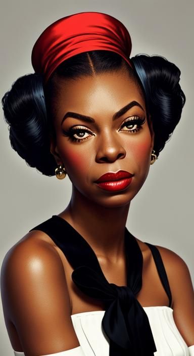 Nina Simone as Forties Pin-Up in Elvgren Style