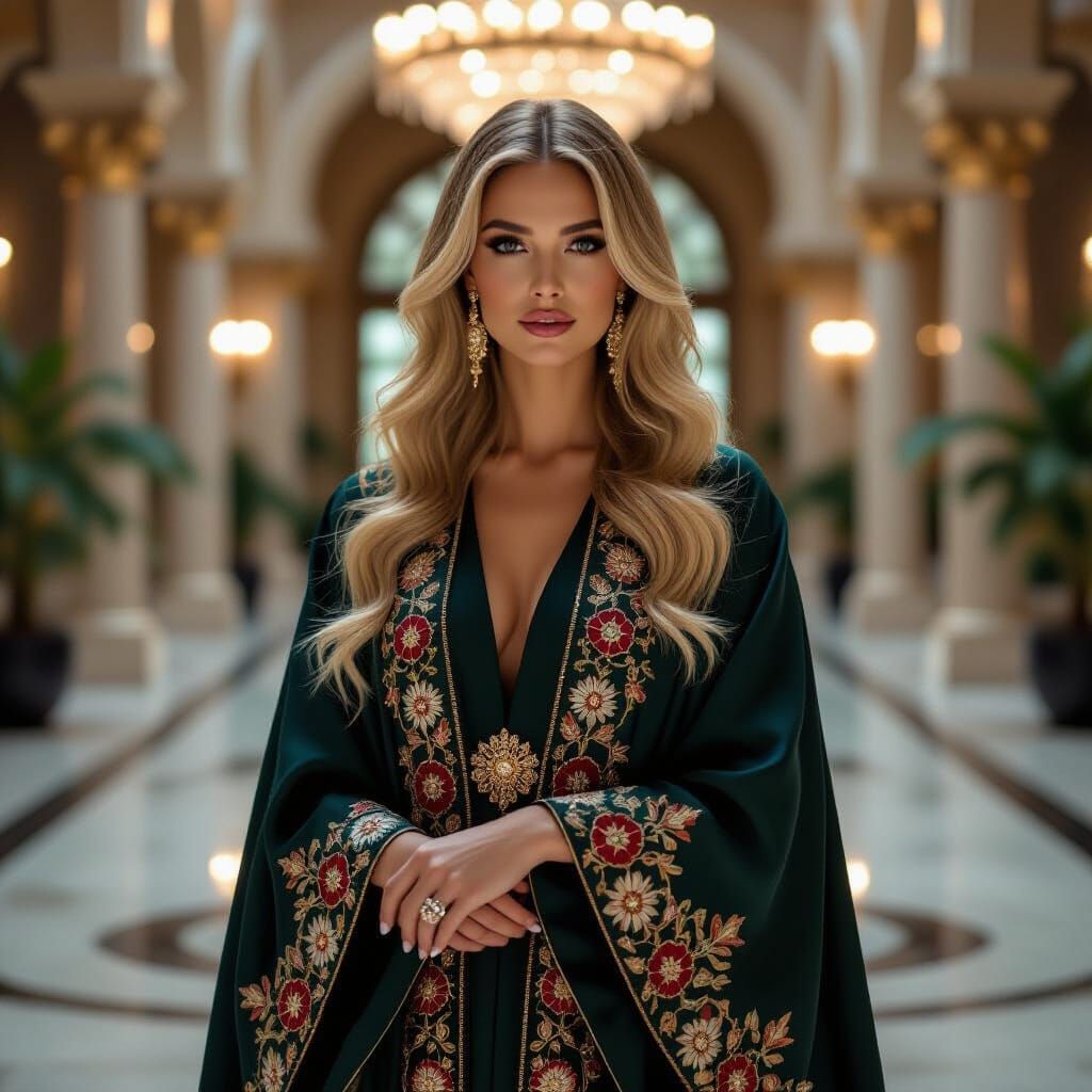 Regal Blonde in Luxurious Modern Abaya