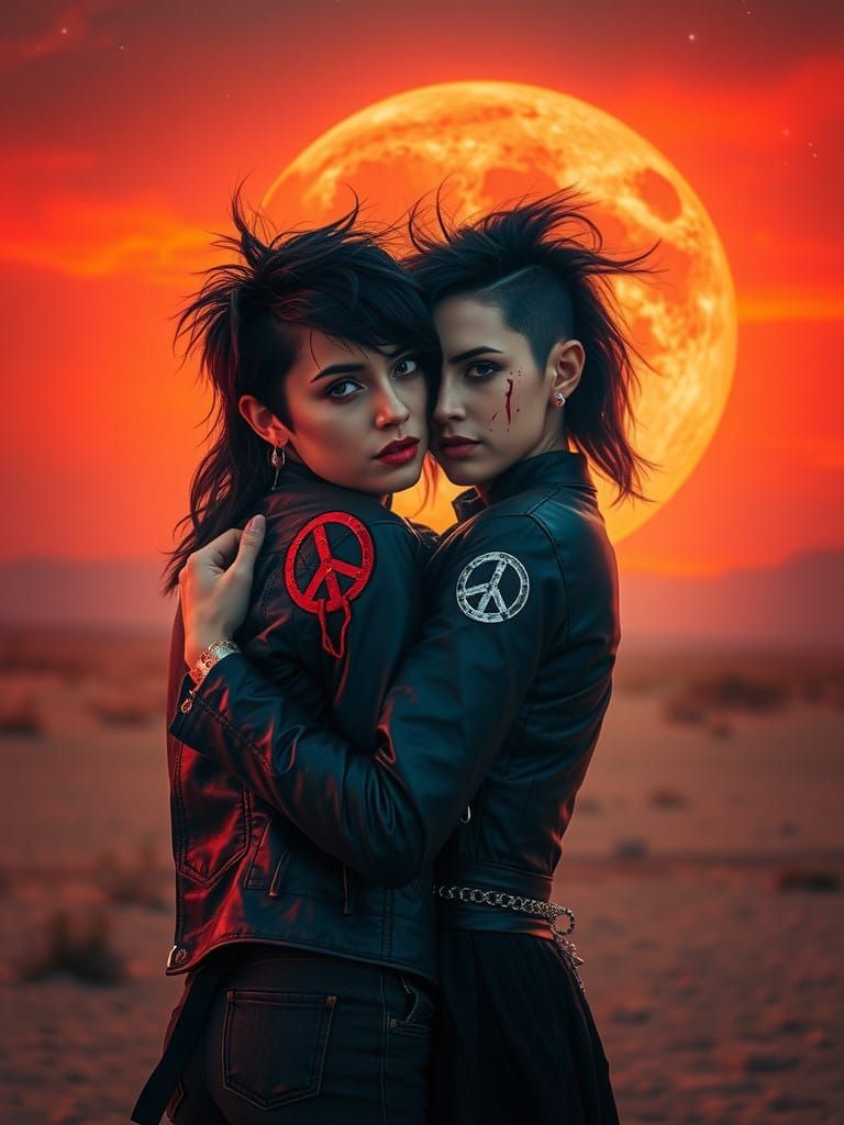 Cyberpunk Goddess Radiates Intensity Under Crimson Moon