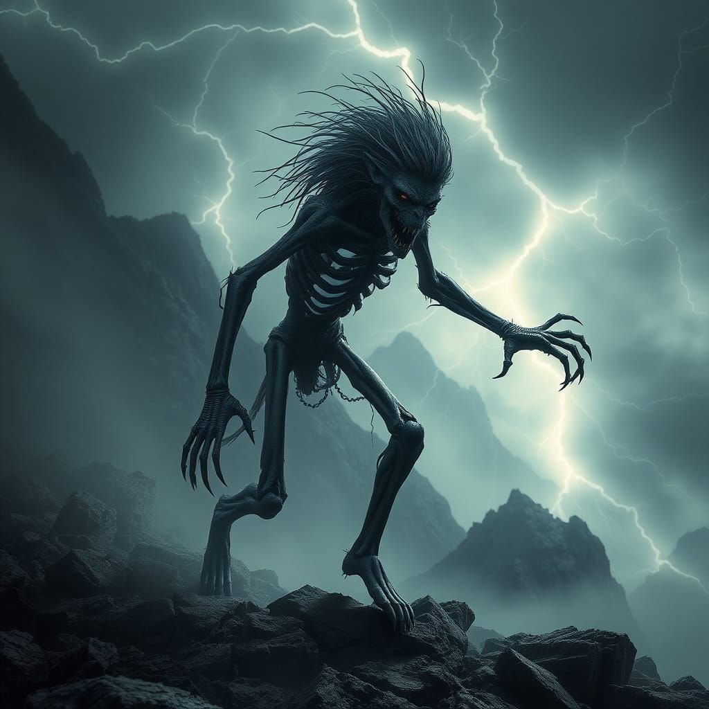 Creepy Werewolf Zombie in Lovecraftian Biomechanical Style