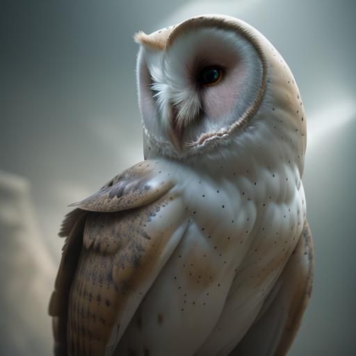 Dramatic Barn Owl with Metal Beak in Digital Painting