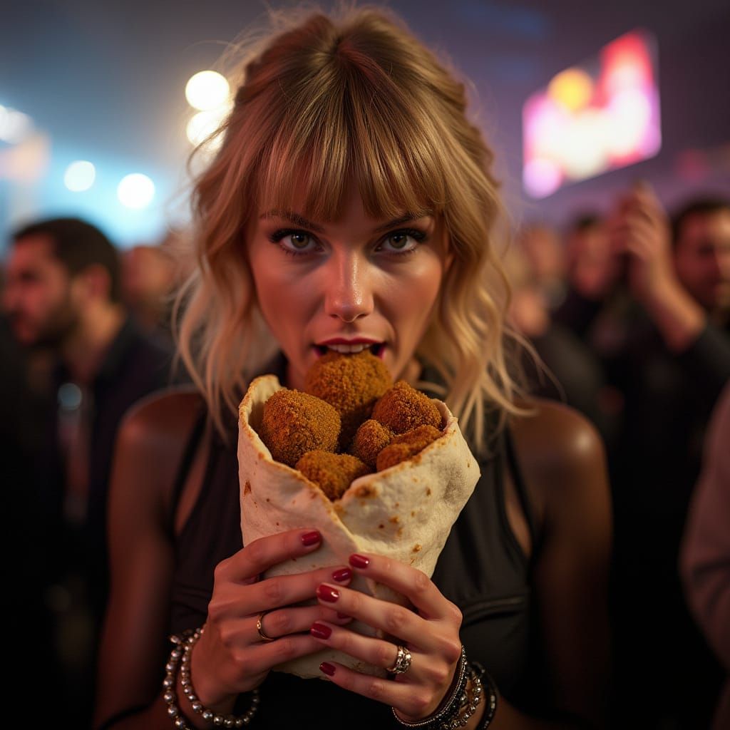 Taylor Swift Eating Falafel Backstage at Concert