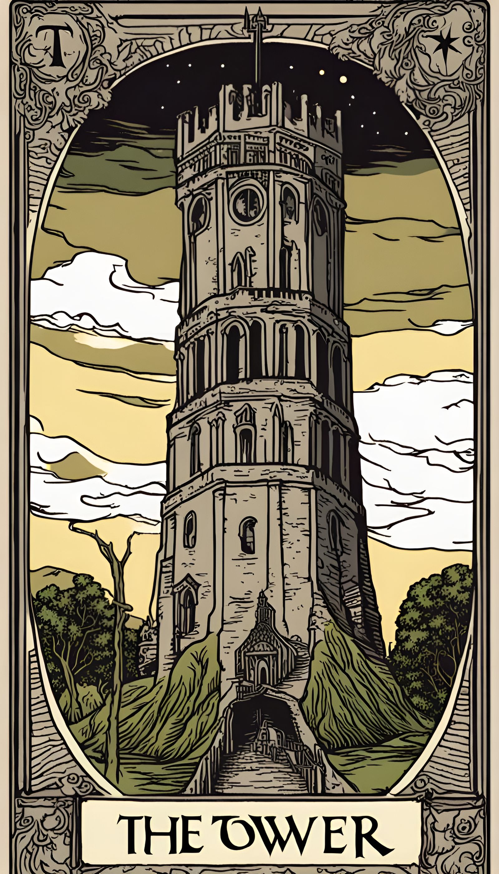 Dramatic Tower Tarot Card Illustration
