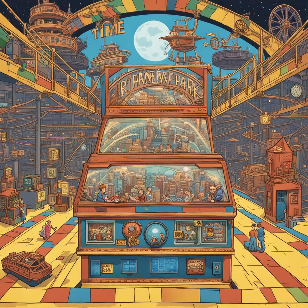 Amusement Park Time Travel Adventure: Detailed Matte Paintin...