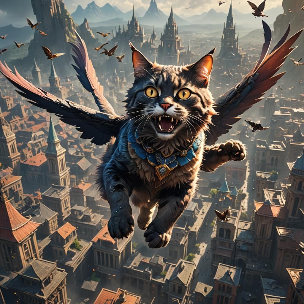 Giant Flying Cat with Sharp Teeth