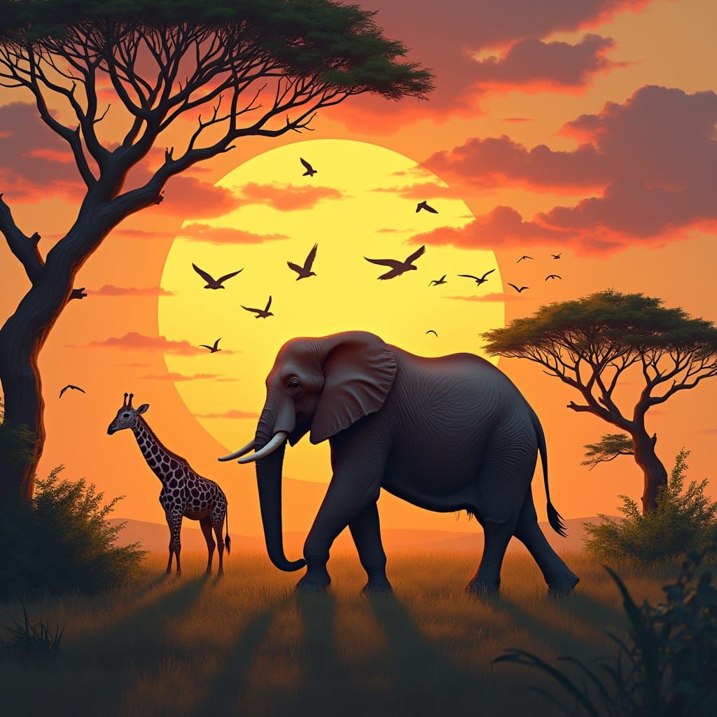 Wildlife Roams Free Under African Sunset