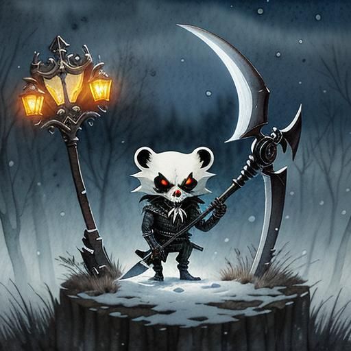 Undead Chibi Badger in Winter Eerie Scene